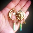 thumbnail image 3 of HOOUN Handmade Sun Moon Celestial Earrings Crystal Dangle Drop Witchy Gothic Earrings-14#Silver sun goddess tassel, 3 of 4