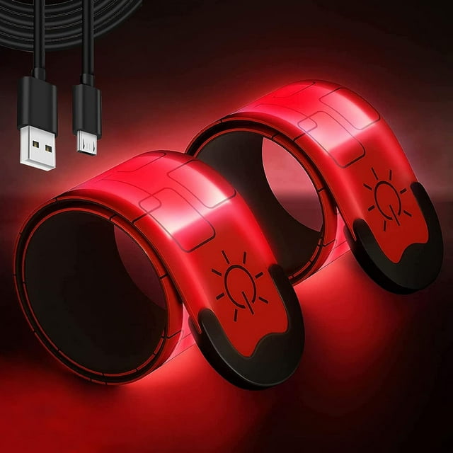 Paquete de 2 pulseras con luz LED recargables mejoradas, paquete de 2 pulseras con luz reflectante USB, tira reflectante reflectante, luz de seguridad