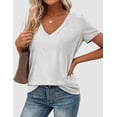 thumbnail image 4 of PRETTYGARDEN Women's V Neck T Shirts Summer Short Sleeve Spring Going Out Tops Casual Loose Fit Basic Tees Beach Clothes, 4 of 10