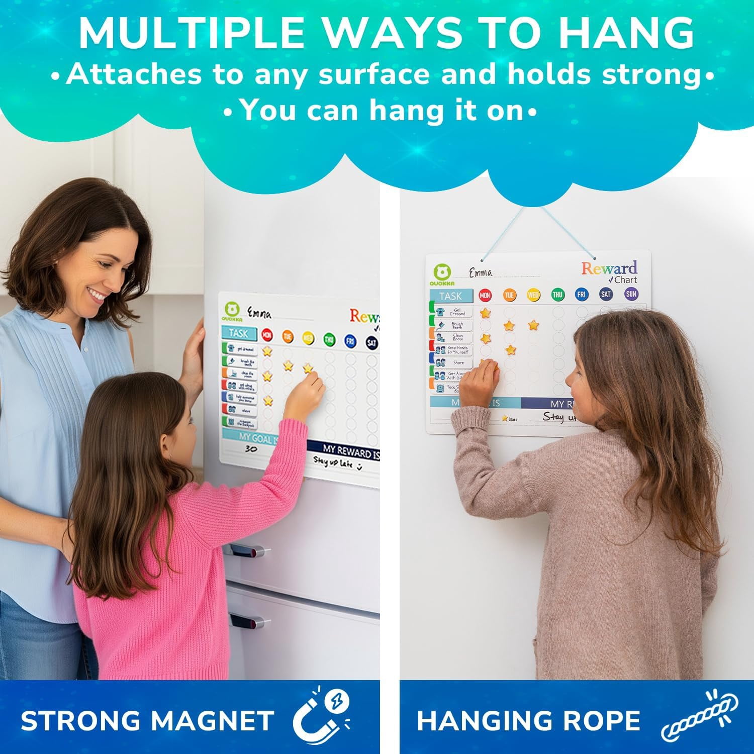 Quokka Reward Chart for Kids - Magnetic Behavior Chore Chart for Kids at Home - Dry and Erase and Responsibility - 84 Magnets & 102 Stars