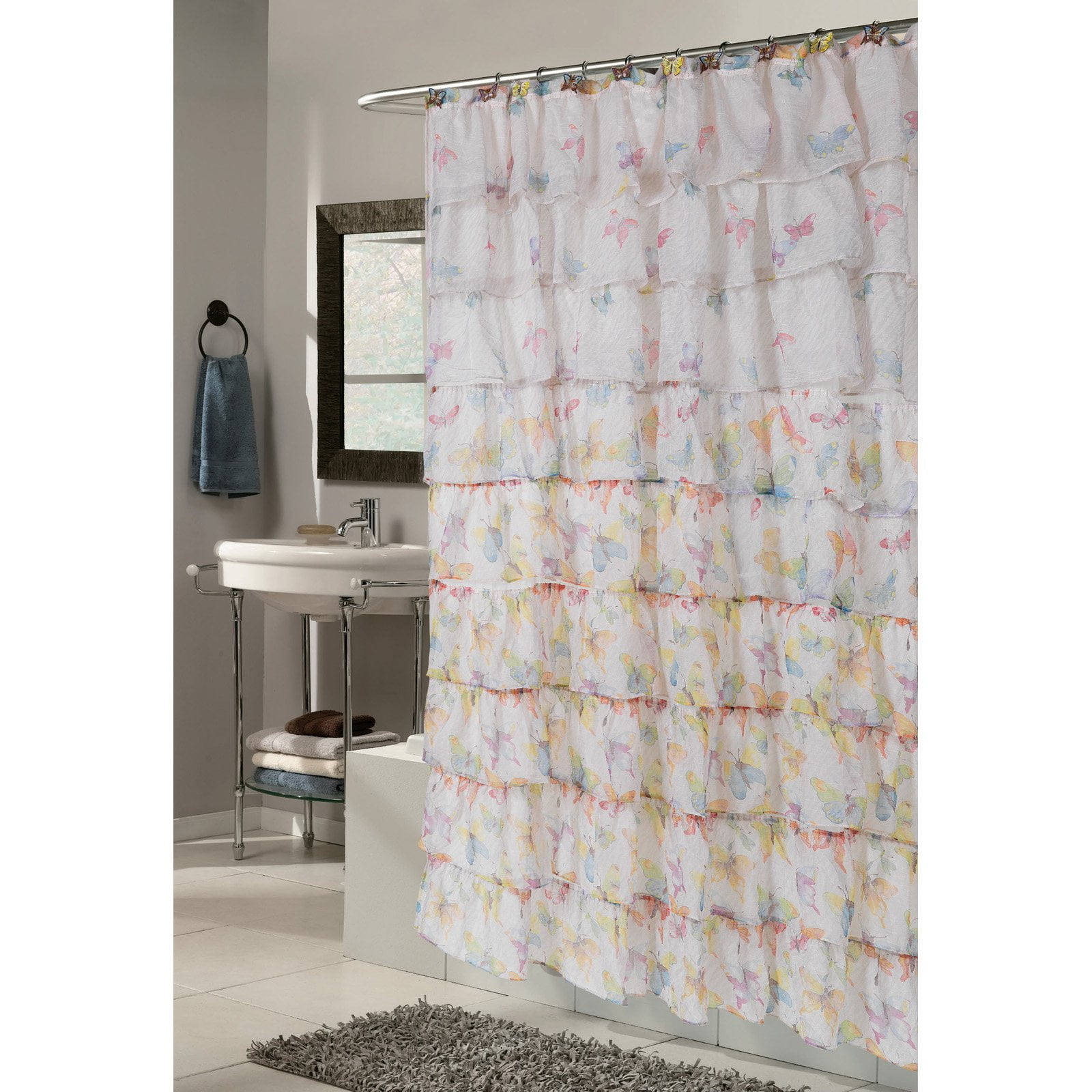 Carnation Home Fashions Carmen Ruffle Butterfly Pattern Fabric