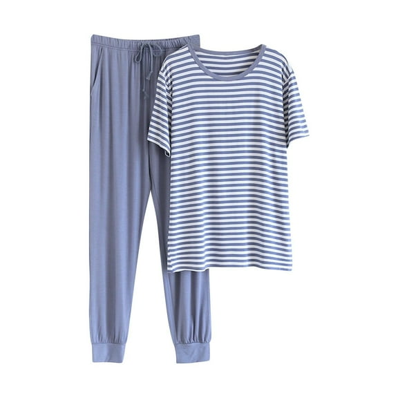 snilers Mens Pajamas Set Casual Loose Matching Pjs Sets Short Sleeve Shirts Stretch Closed Bottom Sweatpant 2 Piece Outfits