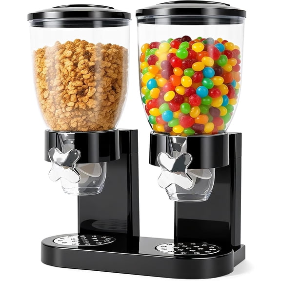 2 Pack 2L Dual-Control Cereal Dispenser Countertop, Cereal Containers Storage with Airtight Lids, Rotating Dispenser for Pantry, Cereal, Dry Food, Candy, Rice, Grains, Coffee Bean ,Black
