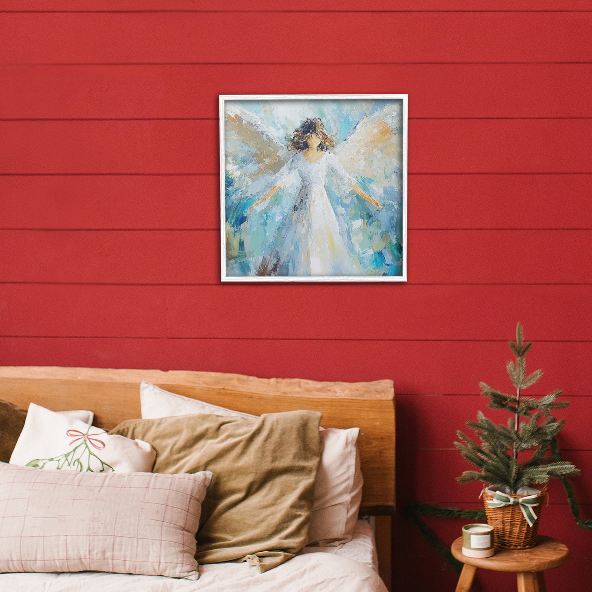 Flying Glory Angel White Framed Giclee Art, design by Petal Prints Design