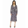 thumbnail image 4 of Michael Kors Womens Ocelot Kate Printed Belted Flounce Dress, Black, Petite, PM, 4 of 4