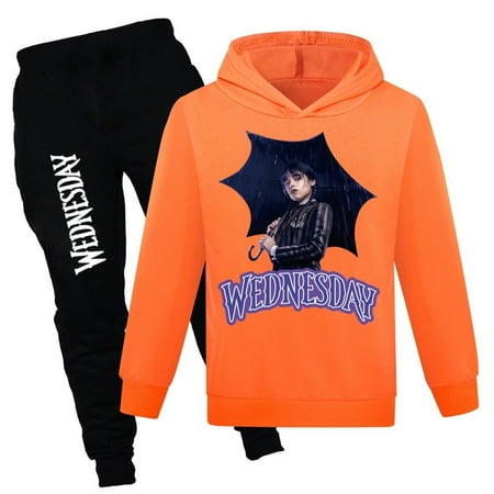 

WCUCV Wednesday Girls Costume Dress - Boys Girls Child Fashion Daily Versatile Casual Sweatshirts Long Sleeve Patchwork Top Sweatshirts+Sweatpants Set Orange(140)