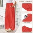 thumbnail image 3 of TEMOFON Pants for Women Wide Leg Linen Pant Palazzo Summer Casual Flowy Pants with Pocket Orange Drawstring Loose Comfy Soft Pants S, 3 of 10