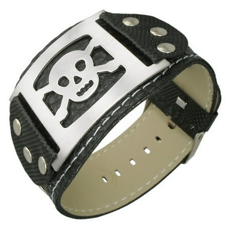 - Stainless Steel Faux PU Leather Belt Buckle Bracelet Pirate Skull Mens Bracelet