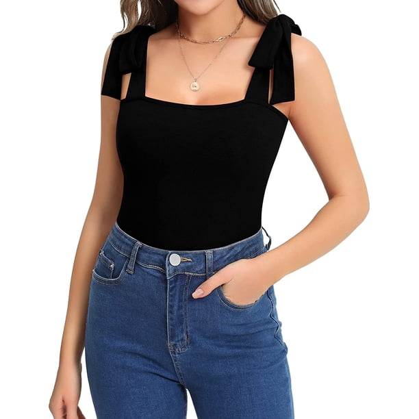 Xishao Body sin mangas con cuello cuadrado para mujer, con lazo en los hombros, overol para discoteca Xishao ropa