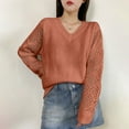 thumbnail image 4 of Turilly Women's Fashion Casual Sweaters New Winter Leisure Hollow-Out Long Sleeve Loose V-Neck Bottom Knit Sweater, 4 of 6