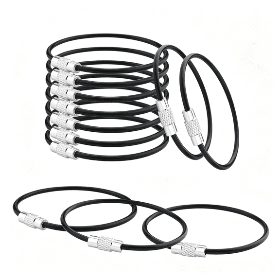 DESIGNICE 25 Pack Stainless Steel Loops 2Mm Coated Wire Keychain Cable Large Key Rings 6 Inch Key Chain for Women, Luggage Tags, Key Tags, Keyrings, Kitchen Utensils, Duster - Black