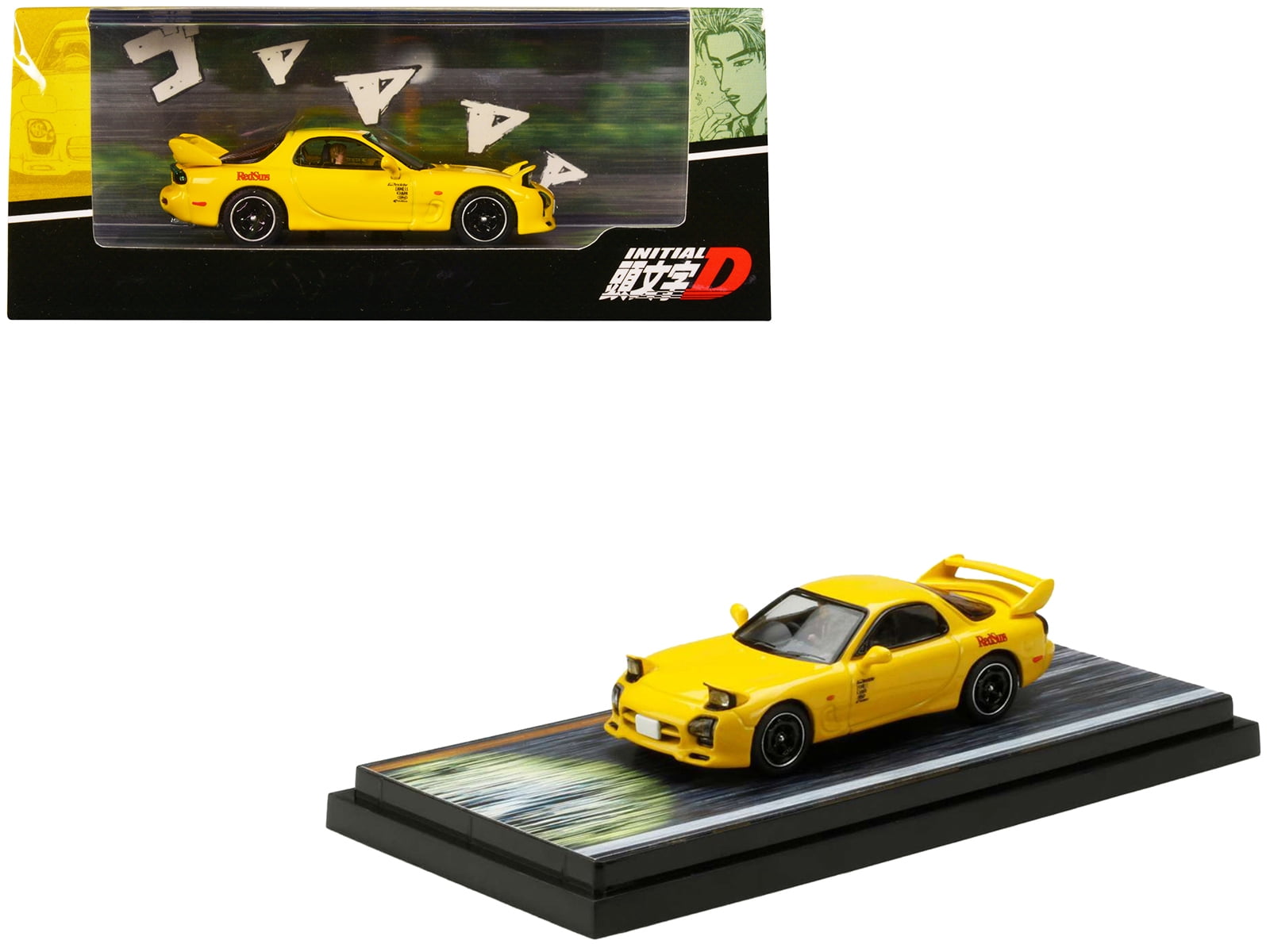 Initial D Mazda RX-7 FD3S Project D Yellow Diorama Set 1:64