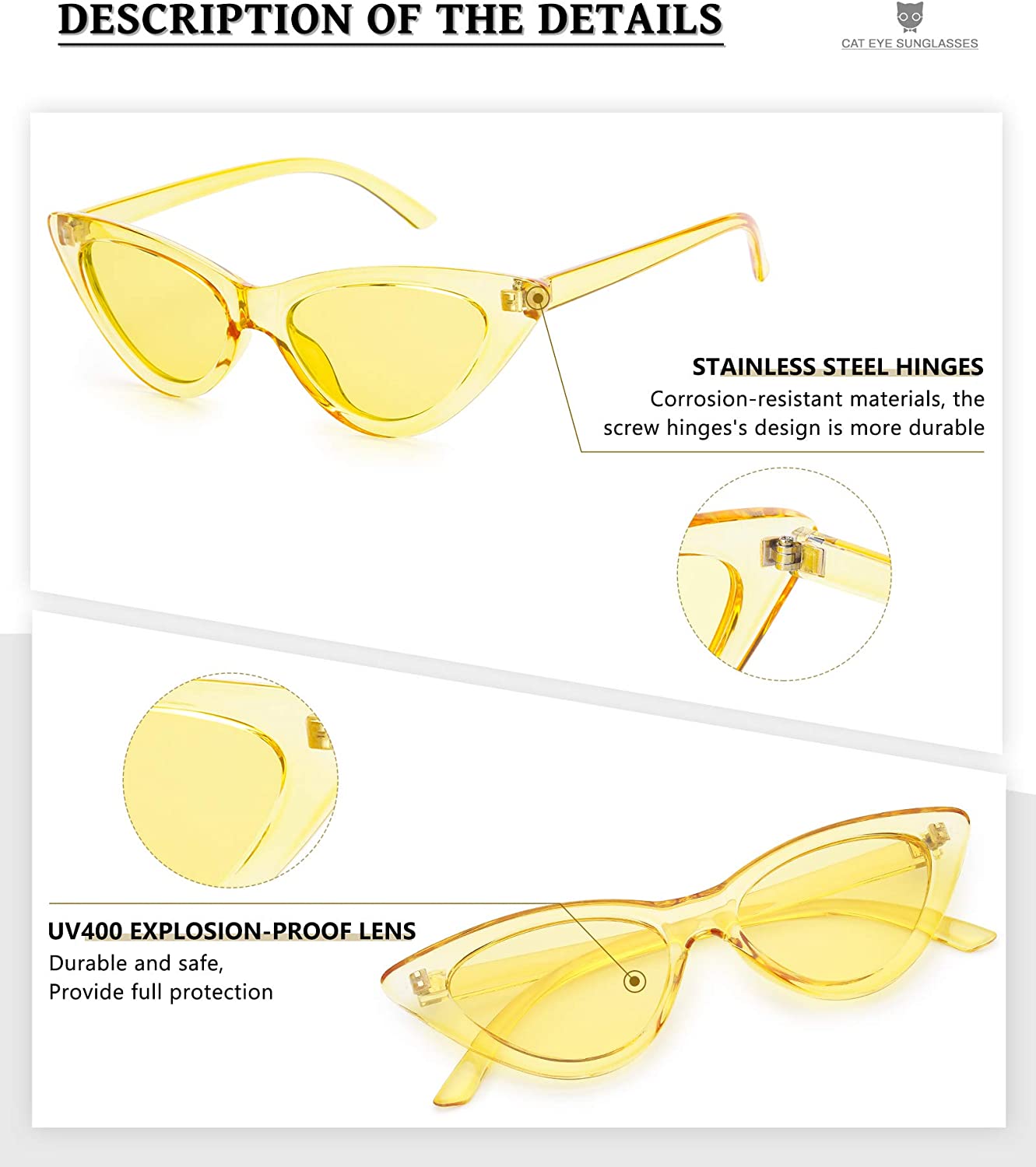 Retro Vintage Narrow Cat Eye Sunglasses,Women Trendy Cateye Sunglasses - image 2 of 5