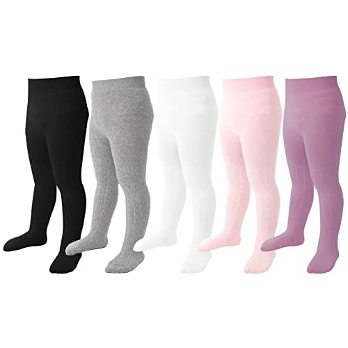 Baby Tights 6-12 Months Girl Seamless Cable Knit Leggings Cotton Stockings  Pantyhose for Toddler 5 Pack (Black, White, Grey, Pink, Purple, S) 