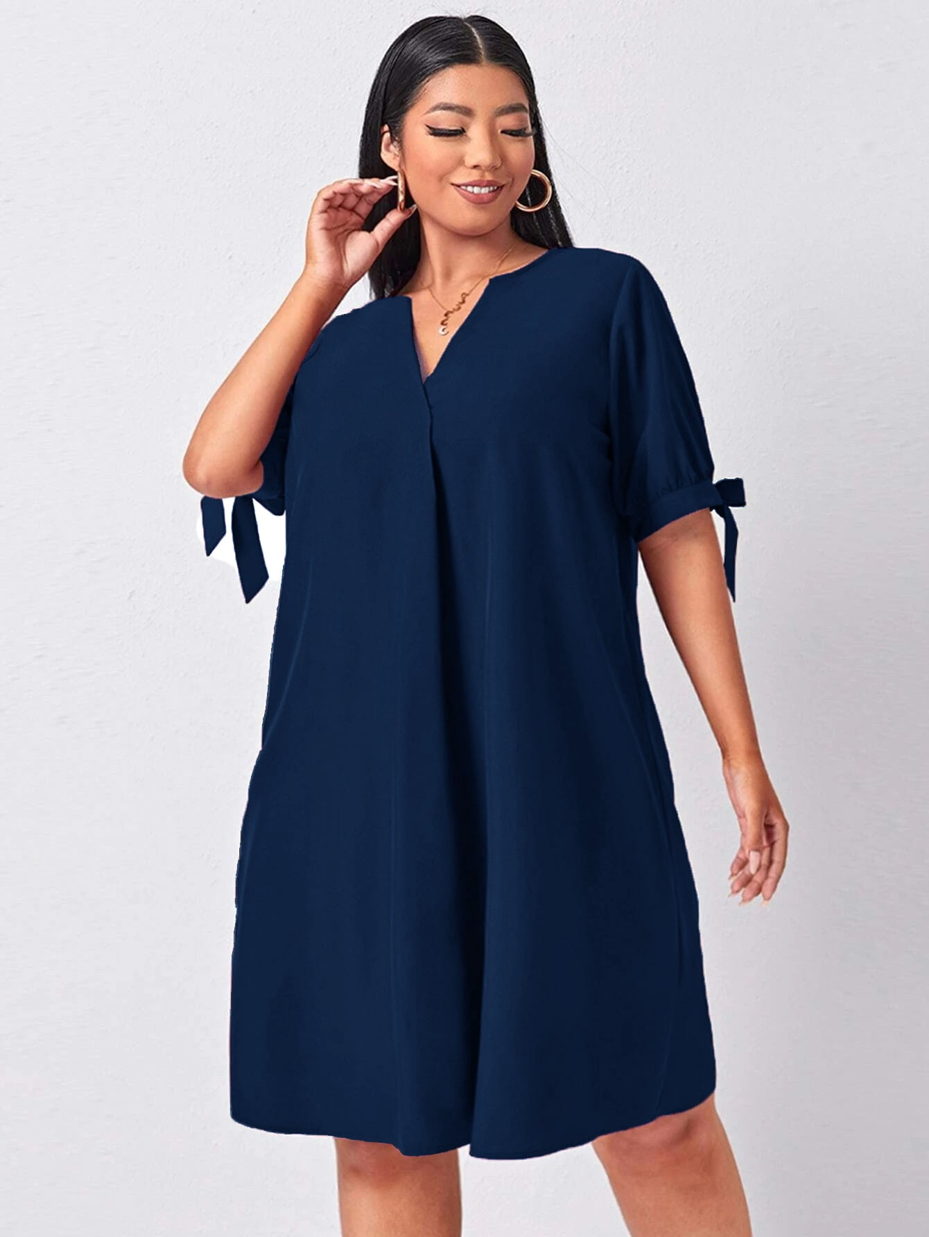 Solid Knotted Tunic Dress L220902D 1XL 