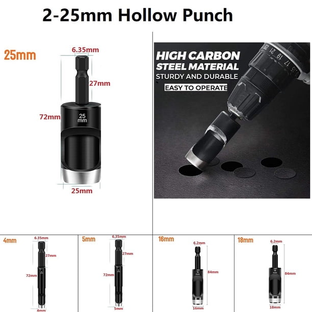 Emporte-pièce Creux 2-25 Mm – Tige Hexagonale, Acier Carbone, Pour Machine électrique – 1 Pièce