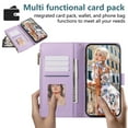 thumbnail image 3 of Zipper Wallet Cover for iPhone 14, Case with Crossbody Strap & Wrist Strap Card Holder Folding Stand Premium PU Leather Folio Flip Phone Case for Women for iPhone 14, Purple, 3 of 8