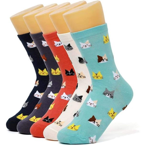 Calcetines casuales de algodón para mujer, lindos animales, perros, gatos, búhos, calcetines de equipo, divertido patrón encantador, regalos para niñas Ormromra WMZL-2002-2