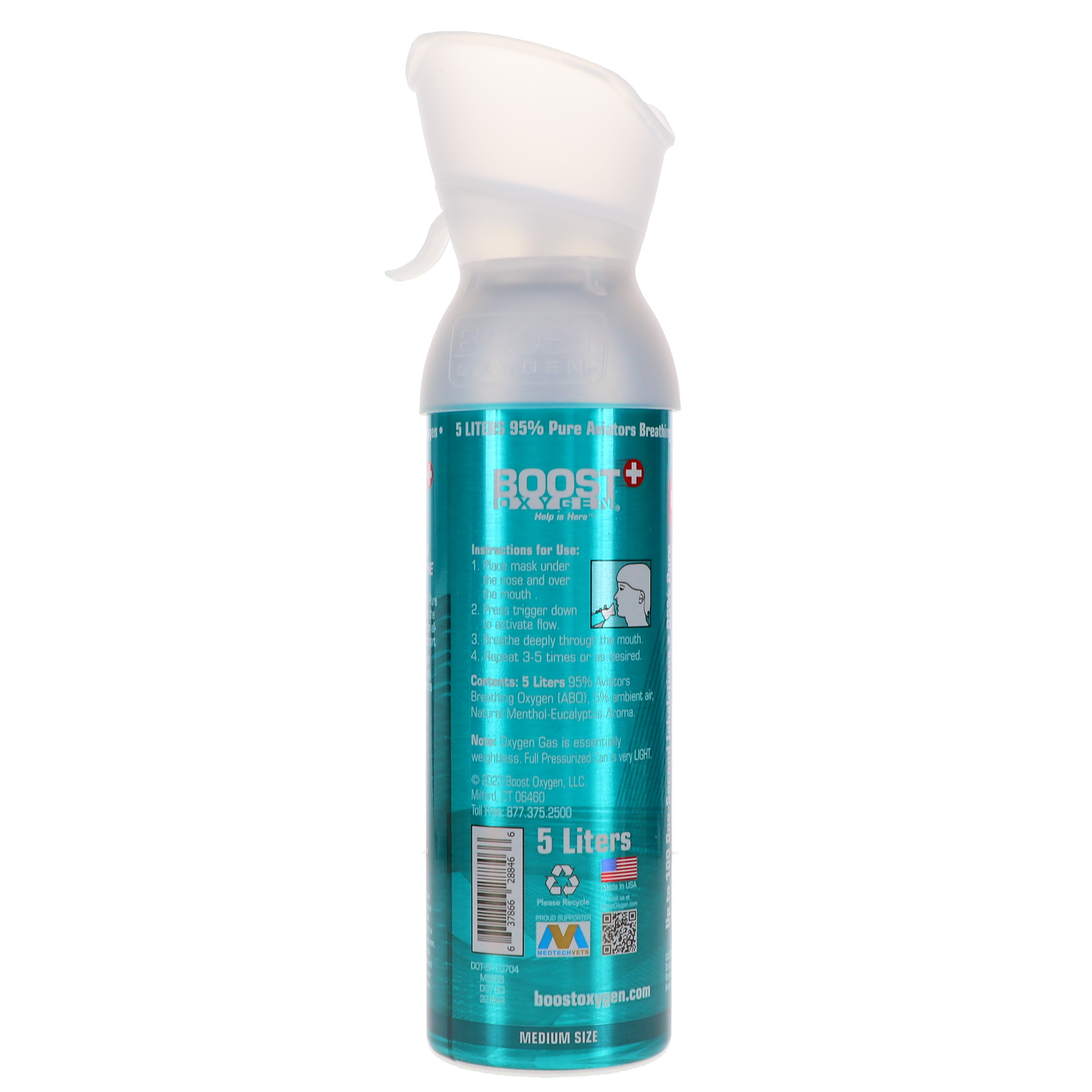 Boost Oxygen Supplemental Canned Oxygen BREATHE Menthol-Eucalyptus Medium 5 Liter, 1 pack, Model 603