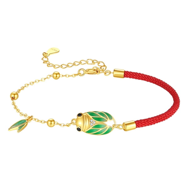 Pulsera S925 de plata esmaltada con forma de cigarra dorada para mujer