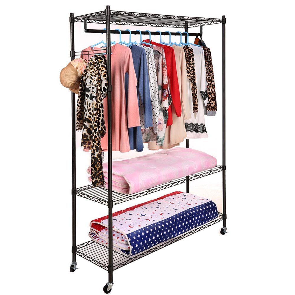3Tiers Large Size Heavy Duty Wire Shelving Garment Rolling Rack