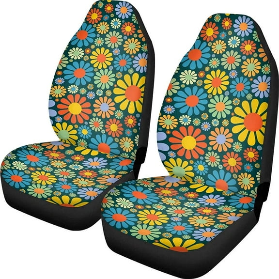 Hippie Flower Automobile Seat Covers Front Car Seat Covers Set of 2 Protector Car Mat Universal Fit Most Car Truck