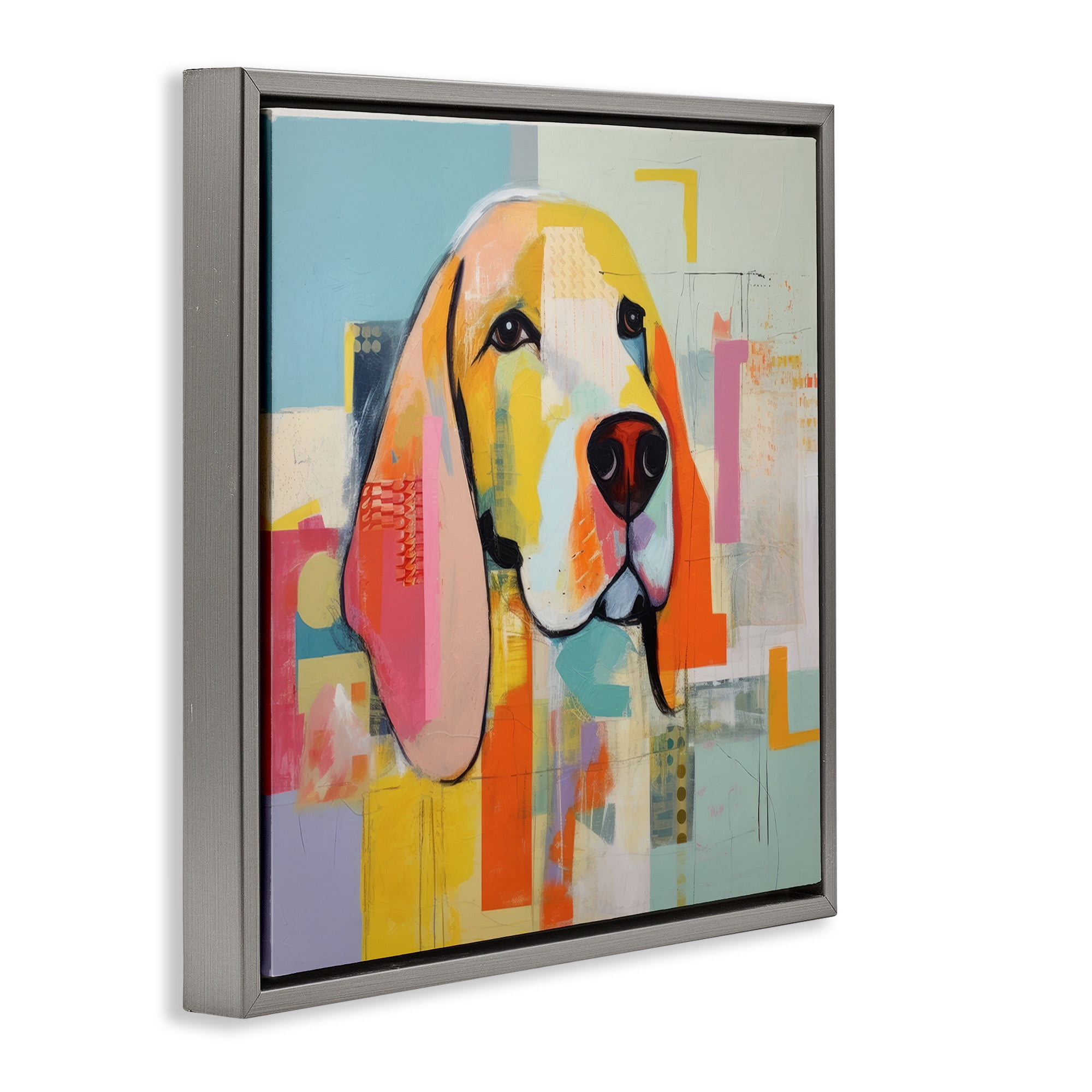 Stupell Industries Abstract Dog Portrait Animals & Insects Painting Gray Floater Framed Canvas Art Print Wall Art, 25 x 25