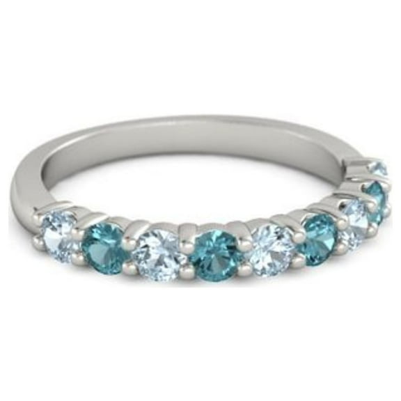 0.45ct Round Cut Blue Aquamarine Topaz Eternity Band Ring 925 Sterling Silver Thanksgiving Jewelry Size:- 4