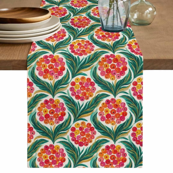 Spring Botanical Table Runner 72 Inches, Abstract Watercolor Fruits Leaf Plant Bed Runner Dresser Scarves Tabletop for Indoor Outdoor Parties/Ceremony/Banquet, 13" x 72"