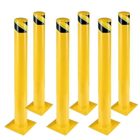 Safety Bollard 6 Packs, 36/42/48 Inch Height Bollard Post, 4.5 Inch Diameter Steel Pipe Safety Bollard Post, Anchor Bolts, for Traffic Control, Driveway Barrier, Parking Pole