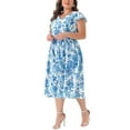 thumbnail image 4 of Agnes Orinda Women's Plus Size Floral Dress Ruffle Short Sleeves Tie Back V Neck Midi Dresses 4X Blue, 4 of 6