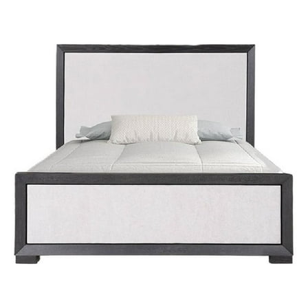 Kizie Queen Size Bed- Modern Upholstered Black and White Solid Wood