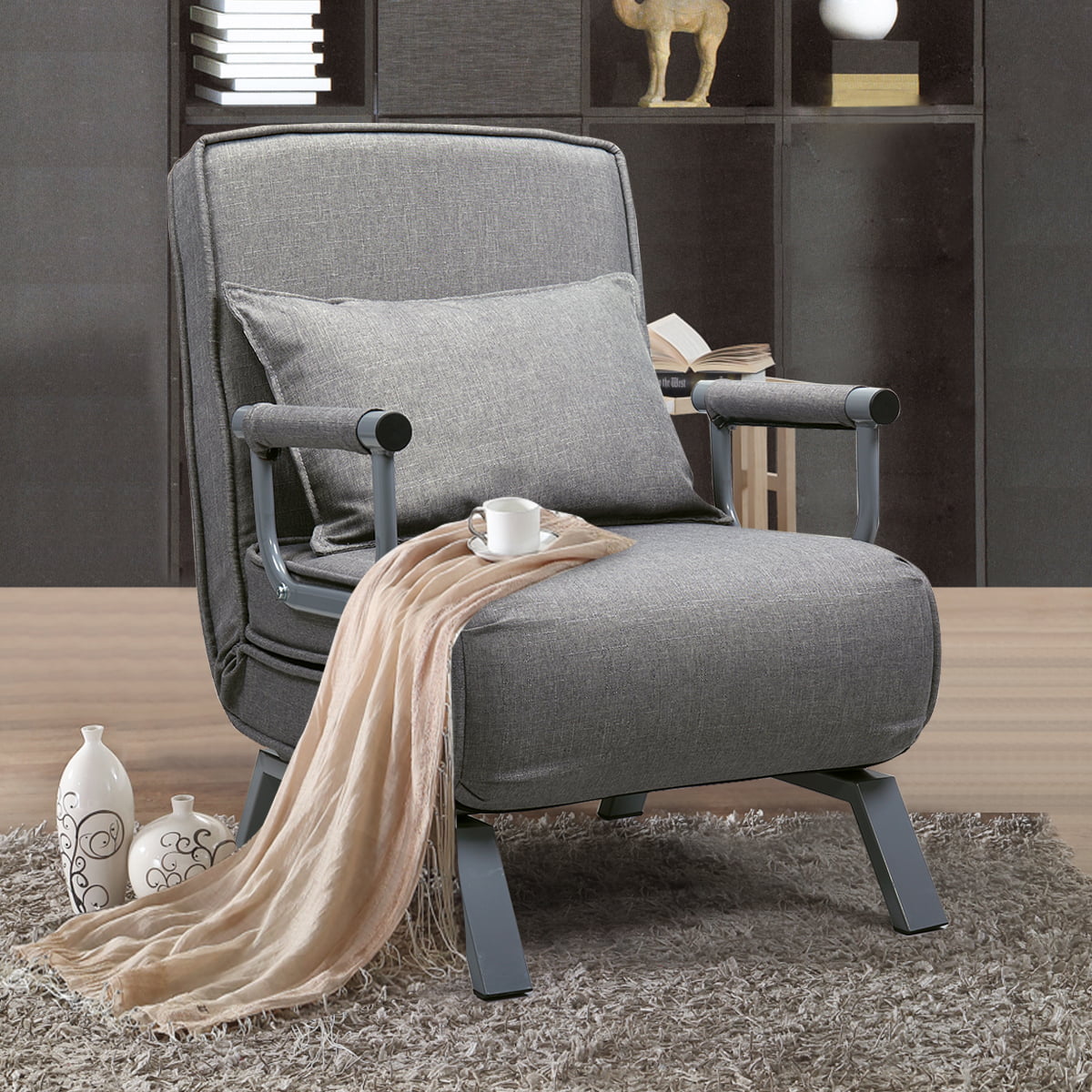 Jaxpety Fabric Folding Chaise Lounge Convertible Single Sleeper Sofa