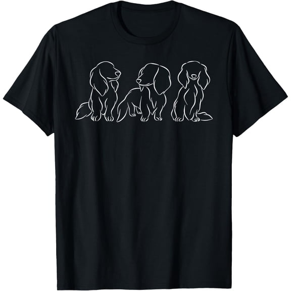 Sam Soft Long haired Dachshund Line Art cute Doxie Wiener Dog Women T-Shirt