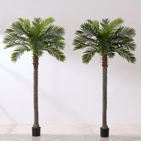 8.5FT Artificial Coconut Palm Tree (Set of 2), UV Realistic Faux Sago Palm Plants for Indoor & Outdoor, Large Tropical Fake Trees for Home Office Garden Patio Poolside Decor