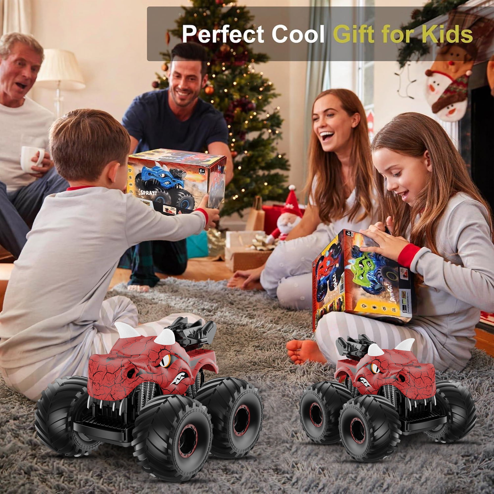 UUGEE Remote Control Car Toys, 2.4GHz RC Dinosaur Cars for Boys Girls Toddlers, 360° Rotating Monster Trucks with Light, Sound & Spray, Christmas Birthday Gifts for Kids 6 7 8