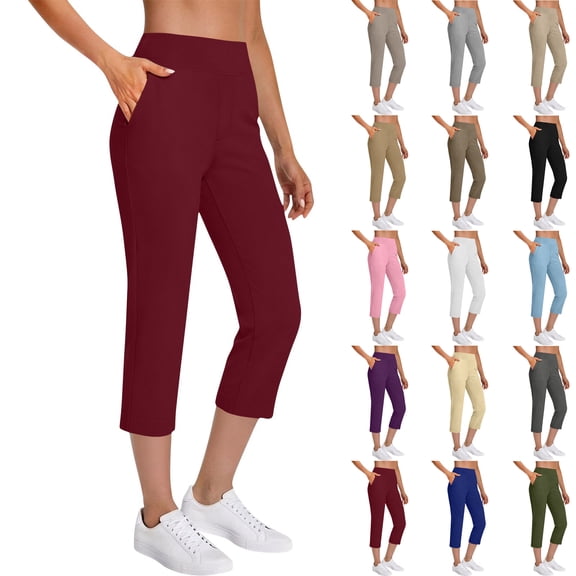 SROBPTY Fall Womens Pants Solid Stretchy Golf Cropped Casual Trousers