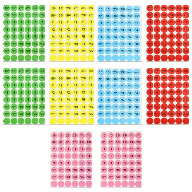CUITING 10 Sheets of Price Stickers Pre Priced Labels Pricing Labels Retail Store Sale Stickers Adhesive Price Tags