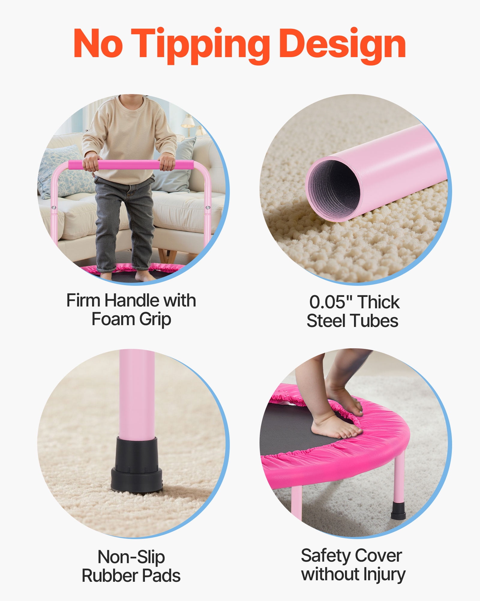 VEVOR 36" Kids Trampoline, 3FT Indoor Outdoor Trampoline, Foldable Mini Trampoline with Handle, Rebounder Trampoline for Toddlers, Birthday Gift for 3+ Years Children, Boys Girls for Fun, Pink