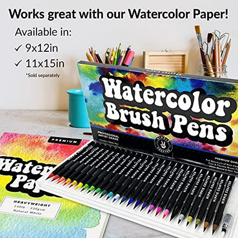 Hippie Crafter 25 Pk Watercolor Pens Artist Water Coloring Brush Tip Watercolor Markers Painting Set Paint Art Supplies for Adults & Gifts for