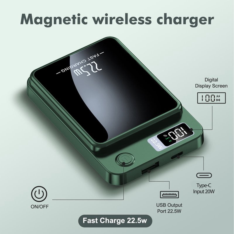 Magnetic Wireless Portable Charger, 10000mAh Power Bank with PD20w Fast Charging, USB C in&Out Battery Pack, Compatible with Mag-Safe for iPhone 17/16/15/14/13 Series, Samsung, Android, and More