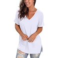 thumbnail image 3 of Summer women's V-neck solid color short-sleeved loose T-shirt with slits on both sides, 3 of 5