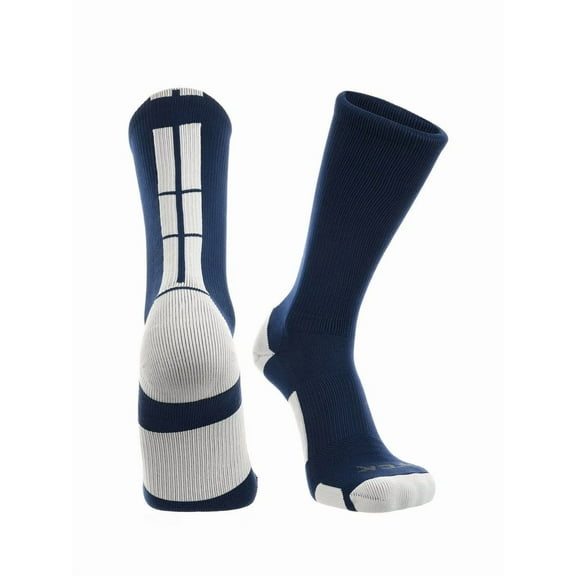 Navy Basketball Socks Boys Girls Youth Kids Womens Mens Basketball Socks Football, Baseline Crew (Blue - White, Small)