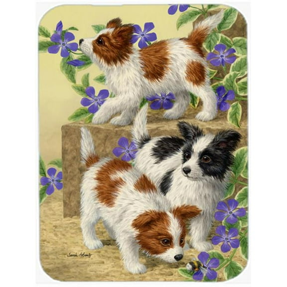 Carolines Treasures  Papillon Pups Glass Cutting Board- - Large