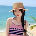 thumbnail image 5 of 56-58 cm circunferencia del sombrero sombrero de paja superior plano sombrilla de verano para mujer sombrero con hebilla de cinturón sombrero para sol de playa, 5 of 5