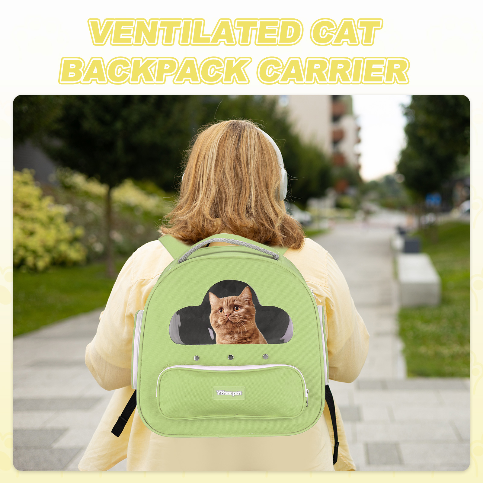 Cat Backpack Carrier, Large Space & Breathable, Pet Hiking Travel Backpack for Cats Green