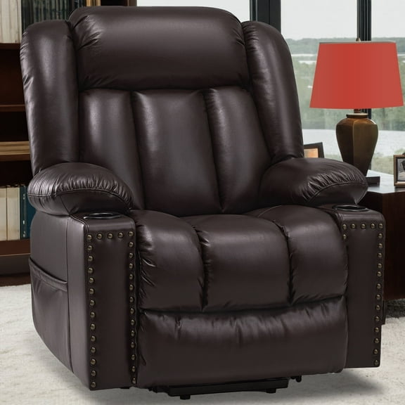 Power Lift Chair Recliner for Elderly with Heated and Massage, Breathable Leather, USB-A & USB-C, Cup Holder
