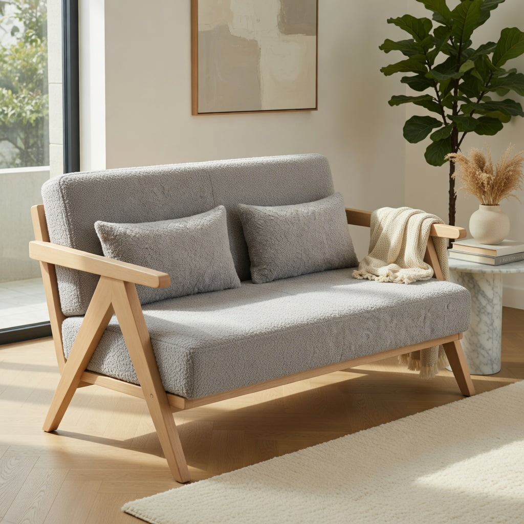 Hommoo Compact Loveseat Sofa, Chenille Fabric Rubber Wood Frame, Pocket Spring Cushion, 43" W, 500 lb Capacity, Gray