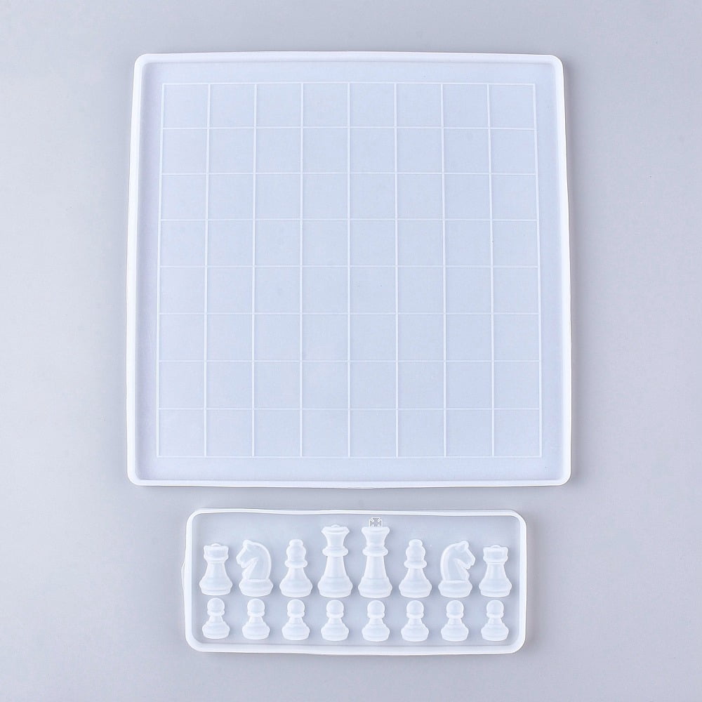 2sets Chess Board & Pieces Silicone Molds Resin Casting Molds For UV Resin Epoxy Resin Craft Making Classic Games for and Adults White 274x274x9mm Inner Diameter: 265x265mm