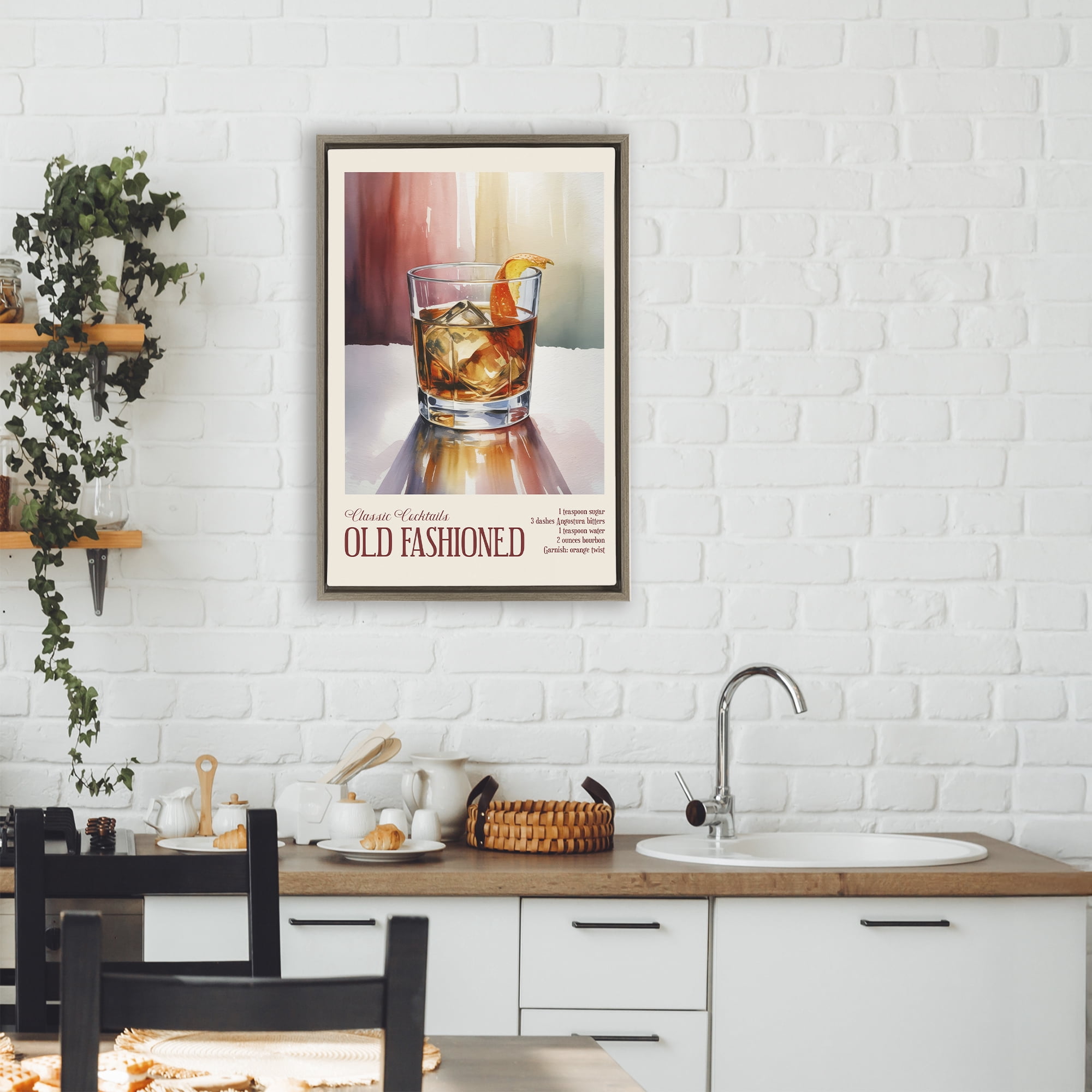 Stupell Industries Old Fashioned on Surface Brown Framed Floater Canvas Wall Art, design by Andreas Magnusson